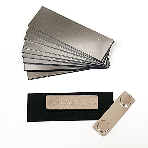 Name Badge Blanks with Magnetic Backing - 10 Pack Brushed Silver 1" X 3"