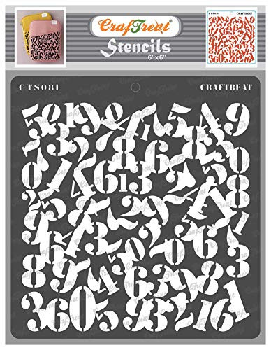 CrafTreat Number Stencils for Painting on Wood, Canvas, Paper, Fabric and Tile - Numeric Stencils - 6x6 Inches - Reusable DIY Art and Craft Stencils for Painting Numbers - Number Template Stencil