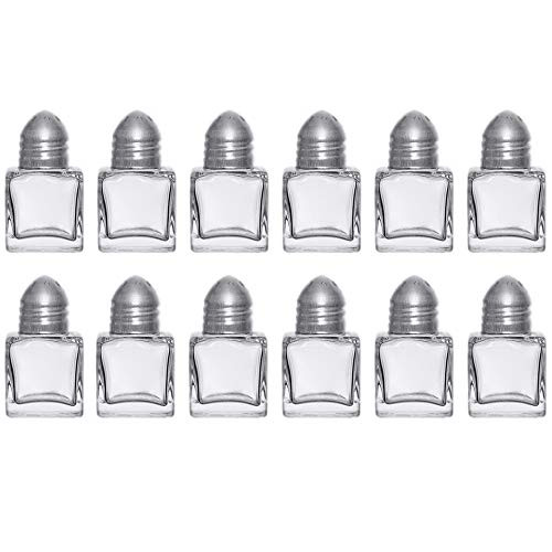 (Set of 12) Mini Salt and Pepper Shakers, 0.5 Oz Glass Cube Body, Restaurant Salt and Pepper Shakers