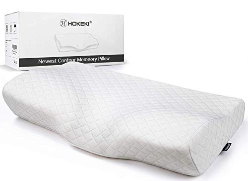 HOKEKI Contour Memory Foam Pillow Neck Pain Support, Neck Pillows for Pain Relief Sleeping, Ergonomic Cervical Pillow, Sutera Sleep Orthopedic Pillow with Pillowcase for Side, Back, Stomach Sleepers