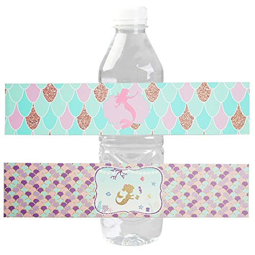 Mermaid Bottle Stickers 48pcs Water Bottle Labels for Home Dream Party Decoration Supplies Child Birthday Drifting Bottles DIY Crafts