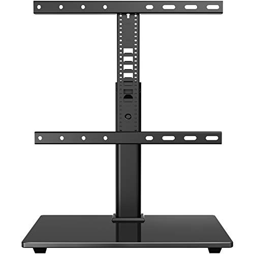 PERLESMITH Universal TV Stand-Table Top TV Stand for 32-55 lnch LCD/OLED/Flat Screen/4K TVs - Height Adjustable TV Base Mount with Tempered Glass Base, VESA 400x400mm up to 88lbs
