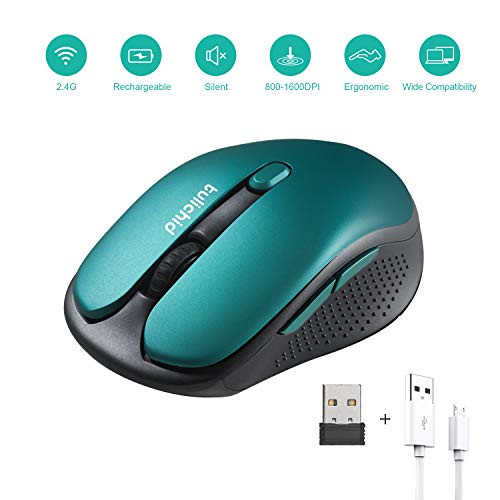 Tulichid Wireless Mouse Rechargeable, 2.4G Noiseless Ergonomic Mouse with USB Nano Receiver and 3 Adjustable DPI /6 Button Computer Mouse for Laptop PC MacBook Desktop Green