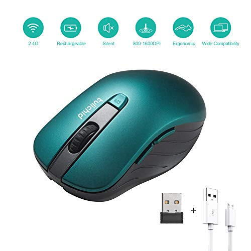 Tulichid Computer Wireless Mouse Rechargeable, 2.4G Noiseless Ergonomic Mouse with USB Nano Receiver and 3 Adjustable DPI /6 Button Computer Mouse for Laptop PC MacBook Desktop Green