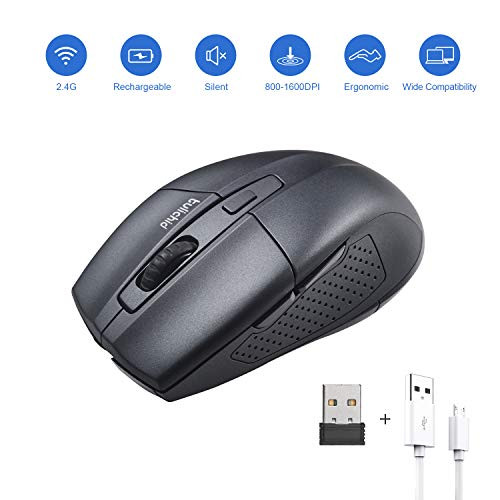 Tulichid Wireless Mouse Rechargeable, 2.4G Noiseless Ergonomic Mouse with USB Nano Receiver and 3 Adjustable DPI /6 Button Computer Mouse for Laptop PC MacBook Desktop