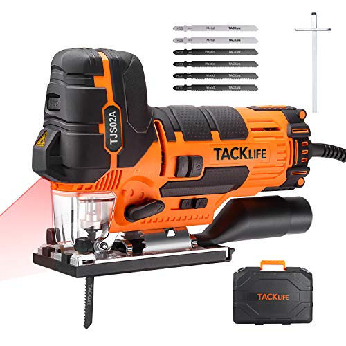 TACKLIFE 6.7 Amp Barrel Grip Jigsaw with Laser & LED, Heavy Duty, Variable Speed / 4 Orbital Settings, 6 Blades, Sturdy Case - TJS02A