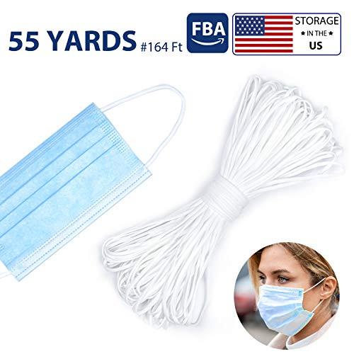 55 Yards Elastic Band for Sewing DIY Mask,3mm White Elastic String Cord Elastic Rope Heavy Stretch High Elasticity Knit Strap Trim Spandex Strings for Making Masks DIY Sewing Crafts