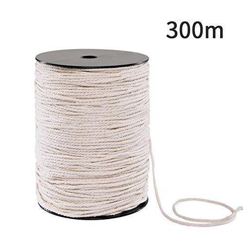 WINKO Macrame Cord 3mm x 328Yards, Natural Cotton Macrame Rope, 3 Strand Twisted Cotton Cord for Wall Hanging, Plant Hangers, Crafts, Knitting, Decorative Projects, Soft Undyed Cotton Rope