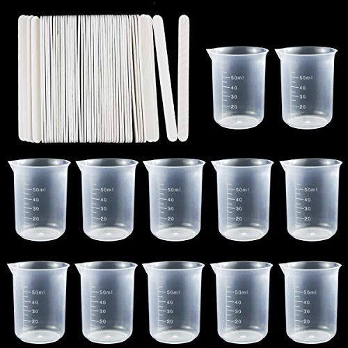 Weoxpr 40 Pieces 50ml Epoxy Mixing Cups with 50 Wooden Stir Sticks, Plastic Clear Graduated Cup Multipurpose Measuring Cup for Epoxy Resin Paint Stain