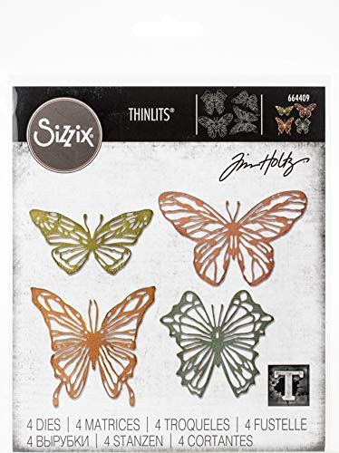 Sizzix Thinlits Die Set 4 Pack Scribbly Butterflies by Tim Holtz, Multicolor