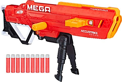Thunderhawk Nerf AccuStrike Mega Toy Blaster - Longest Nerf Blaster - 10 Official AccuStrike Nerf Mega Darts, 10-Dart Clip, Bipod - For Kids, Teens, and Adults