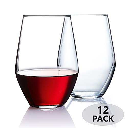 Stemless Wine Glasses [Set of 12] Elegant Wine Glass Great For White Or Red Wine, 19 oz, Clear Glass