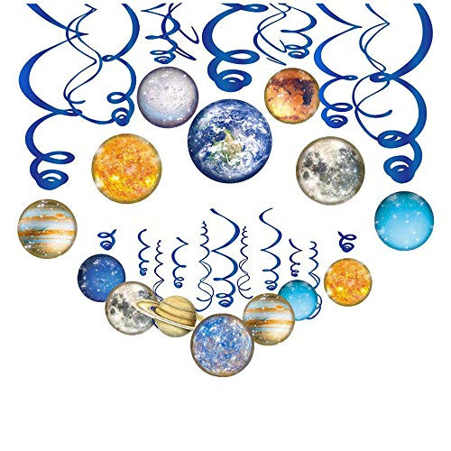 Solar System Swirl Hanging Decorations, Outer Space Planets Themed Ceiling Ornaments Kids Birthday Party Supplies (30 Pack)