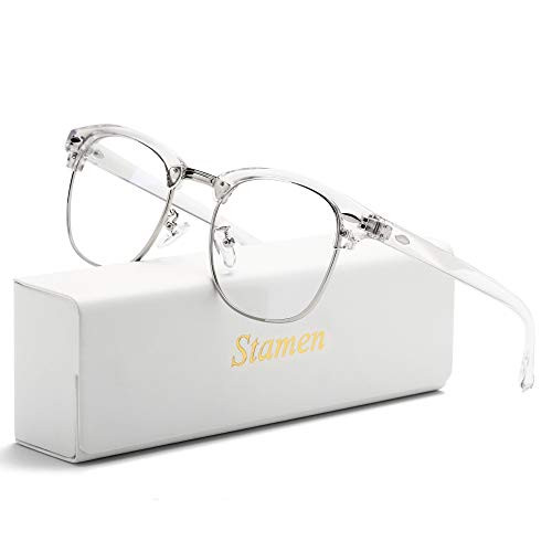 STAMEN Blue Light Blocking Glasses for Women/Men, Anti Eye Strain/UV Headache Better Sleep, Computer/Gaming Blue Blocker Glasses (Clear Frame)