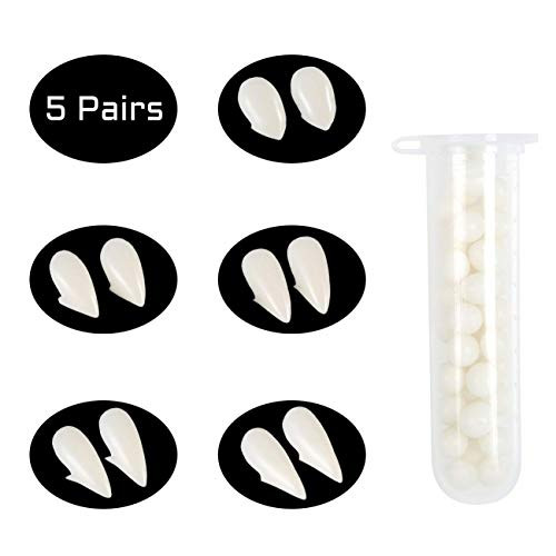 Aozer 5 Pairs Vampire Teeth Fangs Custom Fangs Vampire Fangs Fake Denture for Halloween Party Cosplay Props Horror Party Supplies