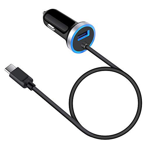 USB C Car Charger Compatible for Samsung Galaxy S20+ A11 A10e A20 A51 A50 A31 S10+ S10e A01 Note 20,LG Stylo 6 5X 5 G8 G9 G7 Thinq V60 V50 V40 V35, 3.4A Fast Charging Adapter Bulit-in 3ft Type C Cable