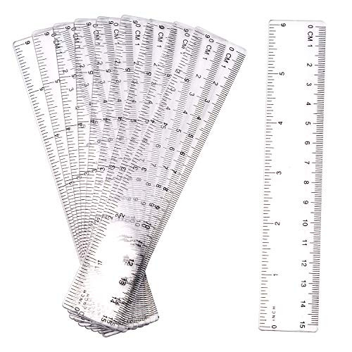 AIEX 10 PACK Clear Plastic Ruler 15cm 6 Inch Straight Ruler Transparent Plastic Ruler Kit Measuring Tool for Student School Office