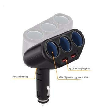 3 Socket Cigarette Lighter Splitter, Rocketek 2-Port USB Quick Charge 3.0 Car Charger 120W 12V/24V Car Power DC Outlet Adapter Cigarette Lighter Adapter for CellPhone/GPS/DashCam etc