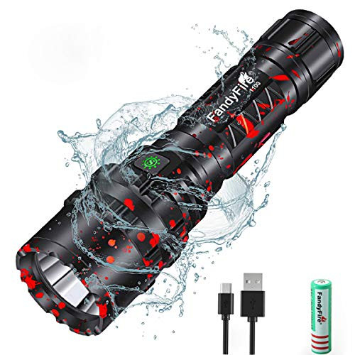 FANDYFIRE XHP-50 Rechargeable LED Flashlight, 5 Modes 2000 Lumens Tactical Flashlight Waterproof High Lumen Super Bright Flashlights (Battery Included)