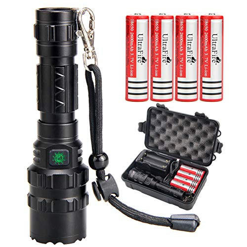 UltraFire 18650 Tactical Flashlight with 4PCS UFB26 3.7V Protected 2600mAh 18650 Rechargeable Battery and Charger, 5 Modes and 1000 Lumens USB Flashlight