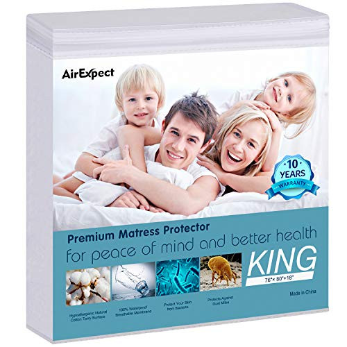 AirExpect Waterproof Mattress Protector King Size 100% Full Cotton Hypoallergenic Breathable Mattress Pad Cover,18 Deep Pocket, No Vinyl, 76 x 80 AirExpect Waterproof Mattress Protector King Size 100% Full Cotton Hypoallergenic Breathable Mattress Pad Cover,18 Deep Pocket, No Vinyl, 76 x 80