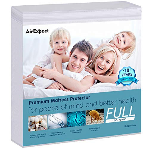 AirExpect Waterproof Mattress Protector Full Size 100% Cotton Hypoallergenic Breathable Mattress Pad Cover, Deep Pocket, No Vinyl - 54x75 AirExpect Waterproof Mattress Protector Full Size 100% Cotton Hypoallergenic Breathable Mattress Pad Cover, Deep Pocket, No Vinyl - 54x75