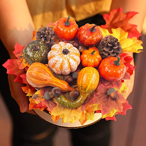 DomeStar Halloween Mini Artificial Pumpkins and Gourds Maple Leaves Pine Cones Acorns