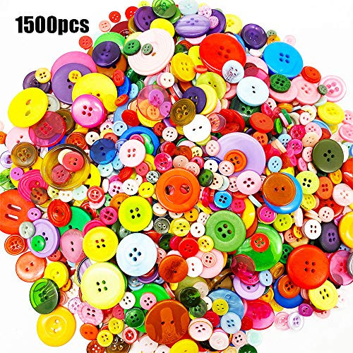 1500 PCS Assorted Bulk Buttons Mixed Colors Size Buttons for Crafts,Round Craft Buttons for Sewing DIY Crafts?Children's Manual Button Painting