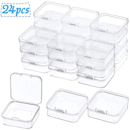 24 Pack Small Clear Plastic Beads Storage Containers Box with Hinged Lid,Bead Storage Box with Lids for Storage of Small Items,Crafts,Jewelry,Hardware,Earplugs,Pills (2.12 x 2.12 x 0.79 Inches)