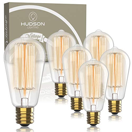 Vintage Incandescent Edison Light Bulbs: 60 Watt, 2100K Warm White Lightbulbs - E26 Base - 230 Lumens - Clear Glass - Dimmable Antique Filament ST64 Light Bulb Set - 6 Pack