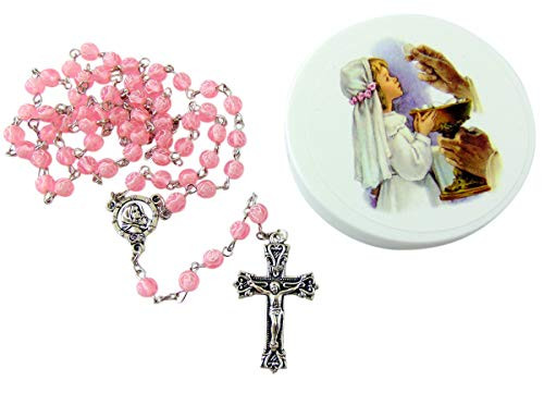 Westman Works Girl's First Communion Rosary Rose Shaped Bead Catholic Gift Set with Case Westman Works Girl's First Communion Rosary Rose Shaped Bead Catholic Gift Set with Case