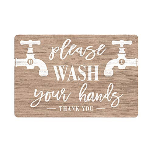 Rustic Wash Your Hands Sign / 9" x 6" Vintage Wood Look Sign/Stop The Spread of Germs with Hand Wash Signs