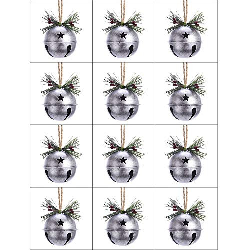 Bell Silver Tone 3 inch Iron Metal Christmas Figurine Ornaments Pack of 12 Bell Silver Tone 3 inch Iron Metal Christmas Figurine Ornaments Pack of 12