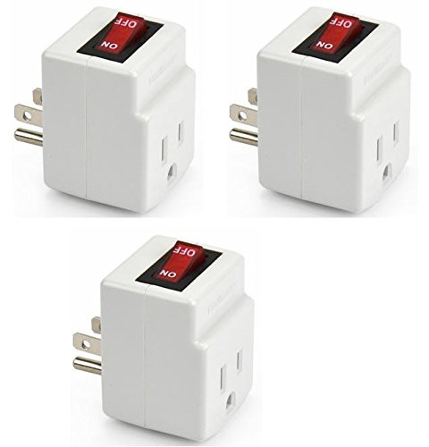BindMaster 3 Prong Grounded Single Port Power Adapter with Red Indicator On/Off Switch - 3 Pack