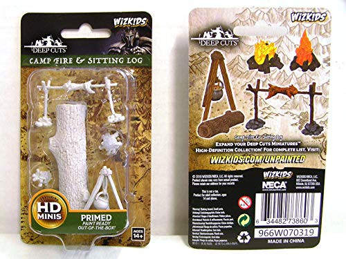WizKids Deep Cuts Unpainted Miniatures Terrain: Wave 10:  Camp Fire & Sitting Log