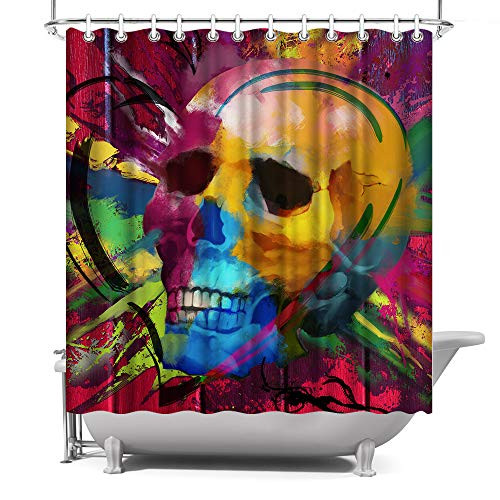 ArtBones Skull Shower Curtain Skull Skeleton Halloween Bathroom Decor Shower Curtain with Hooks Polyester Fabric 72"x72"