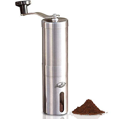 JavaPresse Manual Coffee Grinder with Adjustable Setting - Conical Burr Mill & Brushed Stainless Steel Whole Bean Burr Coffee Grinder for Aeropress, Drip Coffee, Espresso, French Press, Turkish Brew JavaPresse Manual Coffee Grinder with Adjustable Setting - Conical Burr Mill & Brushed Stainless Steel Whole Bean Burr Coffee Grinder for Aeropress, Drip Coffee, Espresso, French Press, Turkish Brew