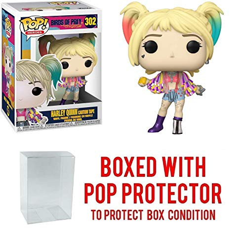 Harley Quinn with Caution Tape Jacket Pop Heroes: Birds of Prey Vinyl Figure (Bundled with Pop Protector to Protect Display Box)