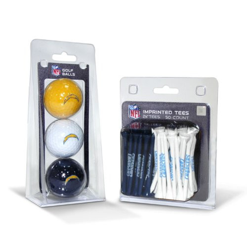 Team Golf NFL San Diego Chargers Logo Imprinted Golf Balls (3 Count) & 2-3/4" Regulation Golf Tees (50 Count), Multi Colored