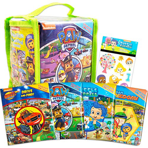 Nickelodeon Look and Find Books Set Kids Toddlers Bundle ~ Set of 4 Activity Books in Carrying Case with Stickers (Paw Patrol, Bubble Guppies, Blaze and The Monster Machines, Umizoomi)