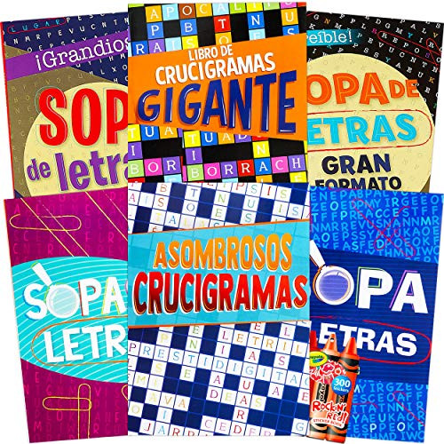 Spanish Word Find and Crossword Puzzle Books for Adults Seniors - Set of 6 Crossword Word Search Books (Over 390 Puzzles Total) with Reward Stickers ~ Libros de Crucigramas para Adultos