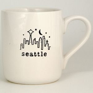 (9 9/18) SM Seattle Coffee Mug Typewriter White 11oz STMUGOLA With Exclusive Copyrighted Seattle Magnet