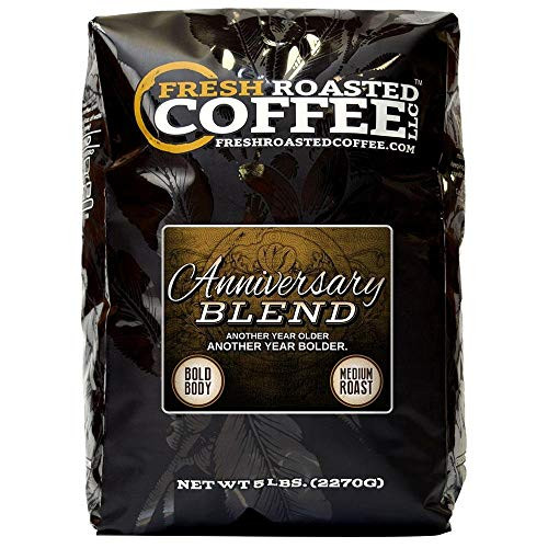 Fresh Roasted Coffee LLC, Anniversary Blend Coffee, Artisan Blend, Medium Roast, Whole Bean, 5 Pound Bag Fresh Roasted Coffee LLC, Anniversary Blend Coffee, Artisan Blend, Medium Roast, Whole Bean, 5 Pound Bag