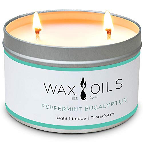 Wax and Oils Soy Wax Aromatherapy Scented Candles (Peppermint) 16 Oz.