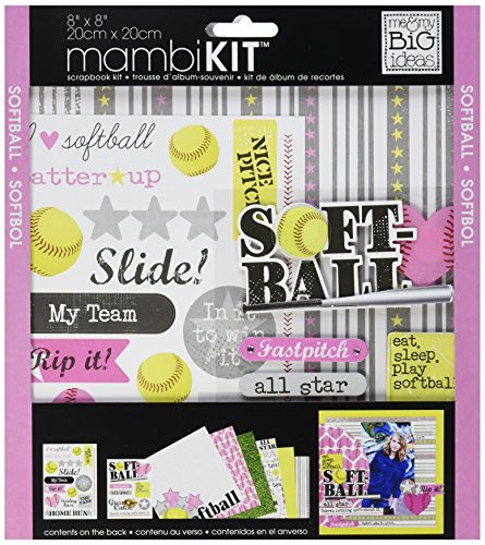 me & my BIG ideas Scrapbook Page Kit, I Heart Softball, 8-Inch by 8-Inch