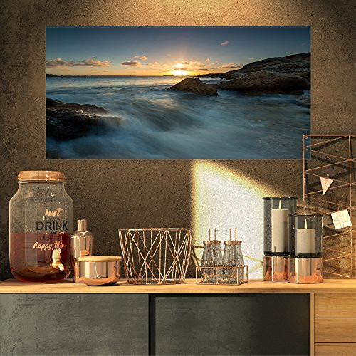 Design Art PT9852-32-16 Sydney Sunset Seashore Canvas Wall Artwork, 32x16, Blue