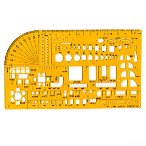 Drafting Templates - Furniture Template /w Protractor, Expanded House Template, Interior Design Template, Flexible Unbreakable Plastic