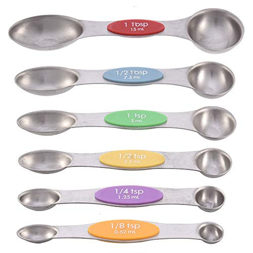 Measuring Spoons, Set of 6 Stainless Steel Measuring Tablespoon Spoon Set Metal Measurement Spoons for Dry and Liquid Ingredients Teaspoon for Home Kitchen Baking Cooking Use
