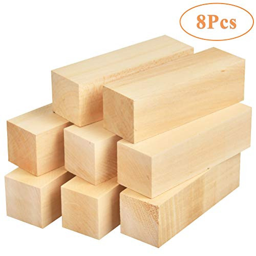 WOWOSS 8 Pack Unfinished Basswood Carving Blocks Kit, Premium Kiln Dried Whittling Soft Wood Carving Block Hobby Set for Kids Adults Beginner to Expert