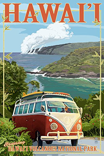 Hawaii Volcanoes National Park, Hawaii - Camper Van (12x18 Art Print, Wall Decor Travel Poster)